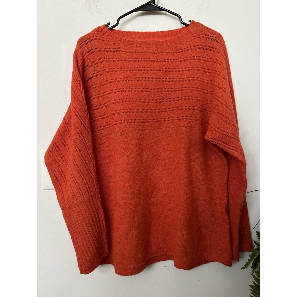 Woolrich XL Orange 100% Wool Perforated Boatneck Sweater Boxy Cabin Gorpcore